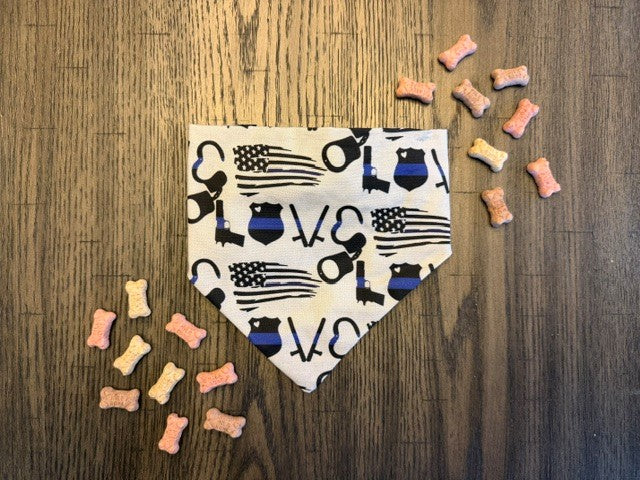 Blue Line Love bandana flat lay front view