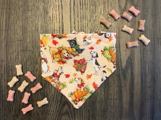 Pups & Pumpkins bandana flat lay front view