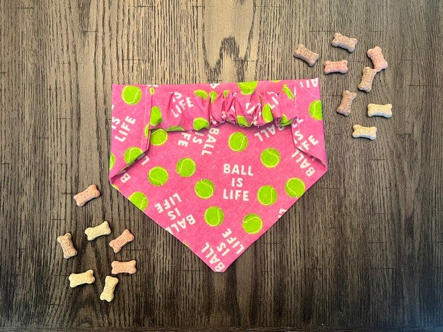 Ball is Life Pink bandana flat lay back view