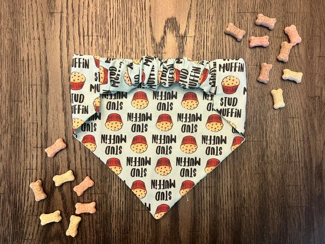 Stud Muffin bandana flat lay back view